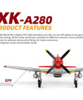 P51 Mustang Style RC Plane With Brushless Motor, 2.4GHz 4 Channel Remote, front view, durable EPP construction