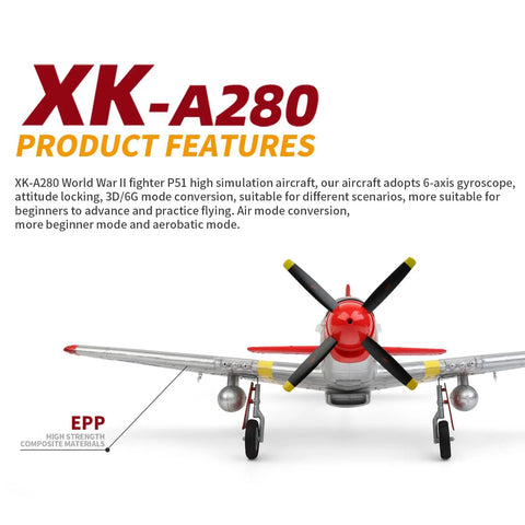 P51 Mustang Style RC Plane With Brushless Motor, 2.4GHz 4 Channel Remote, front view, durable EPP construction