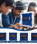 Hands On Soldering Practice Kit With Digital Clock Rotating LED Running Light Temperature Control Light Control Transparent Case Multi Function Clock For DIY Electronics Learning For Beginners displayed on desk
