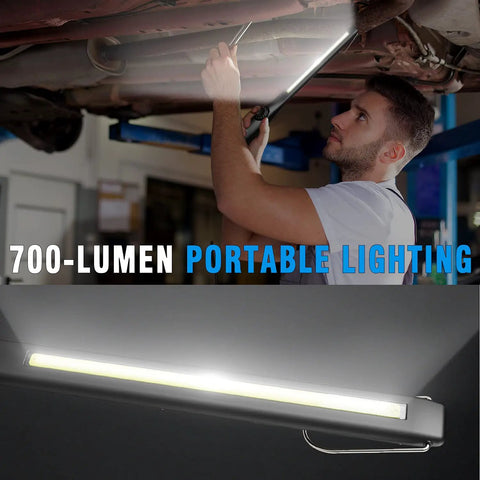 Man using Ultra Bright 700 Lumen Rechargeable LED Work Light With Magnetic Base Cordless Portable COB LED Inspection Light
