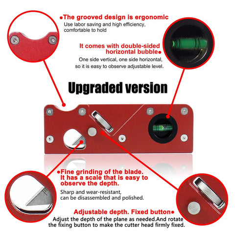 Chamfer Planer For Woodworking showing ergonomic design, horizontal bubble level, and adjustable depth features