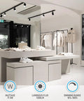 Flexible H Track Lighting Heads For Retail, 17.5W LED, CRI90, 4000K, matte black finish illuminating a modern retail store display