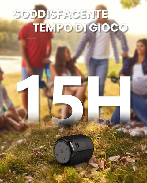 15W Portable Bluetooth Speaker With Dual True Wireless Stereo For Party Vibe, shown outdoors with people