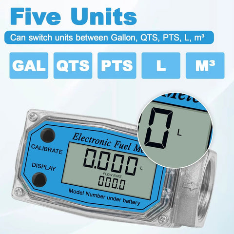 Inline One Inch NPT Digital Turbine Flow Meter with LCD display for water diesel gas oil gasoline and other liquids.