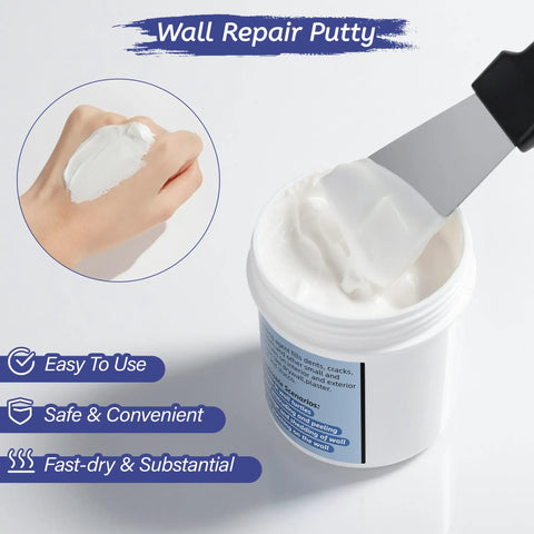 Drywall Repair Kit with Spackle and Patches, Scraper, Sandpaper and Gloves, 8.5 Ounce White Putty, Ready to Use.