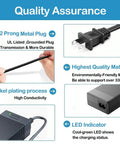 Features of 15V 60W AC Adapter Charger for Portable Power Stations: metal plug, nickel plating, LED indicator, eco material
