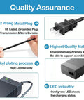 Quality assurance features of 65W AC Adapter Charger For Explorer 160 240 290 And Honda HLS Portable Power Stations Replacement Power Supply Cord For Outdoor Solar Generator Use Fast Beefy Charge On The Go, including plug design and LED indicator.