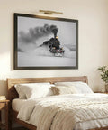 Steam Locomotive In Snow Winter Train Framed Poster Canvas Print For Wall Art Rustic Industrial Aesthetic in bedroom decor