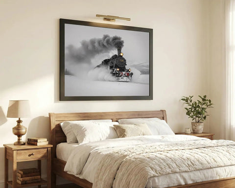 Steam Locomotive In Snow Winter Train Wall Art For Living Room And Bedroom Framed Poster Or Canvas Print Modern Eclectic Decor