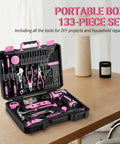 Open toolbox showing Pink Cordless Drill Set for Women 12V Electric Drill Driver Kit with 1.5Ah Li Ion Battery Portable Tool Box DIY Home Improvement Must Have Case Included Handy Power Tools for Household Repairs