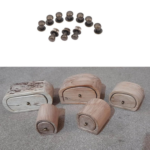 Antique Bronze Drawer Knobs Set Of 10, Zinc Alloy Mini Handles For Dollhouse Cabinets And Furniture, 0.28 By 0.39 Inch Size shown with jewelry boxes