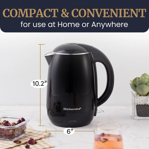 1.8L Double Wall Insulated Kettle With Cool Touch Exterior, 1500W Quick Boil, Stainless Steel Interior And Lid, Black
