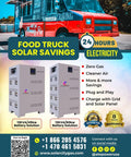 Heavy Hitter 45Kwh Lithium Battery Power Wall With Built In 12kw Off Grid Inverter For Real Deal Commercial Industrial Backup and Plug and Play Home Energy Independence displayed with food truck.