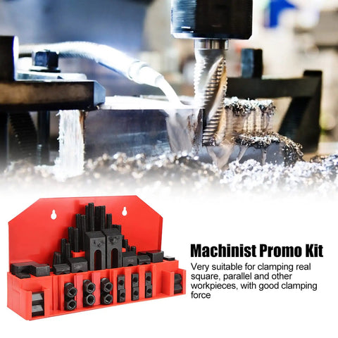 Heavy Duty M12 T Slot Clamp Kit Hold Down Clamp Set for lathe and milling machines with press plate shown with tools