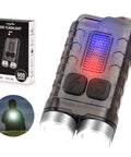 Rechargeable Keychain EDC Flashlight, 900 Lumens Tiny Yet Mighty Pocket Rocket Mini LED Light near packaging with red light