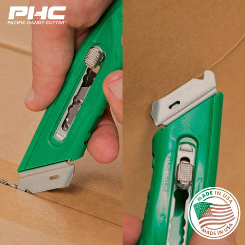PHC Pacific Handy Cutter S4R safety cutter, green retractable utility knife with ergonomic design and steel guard