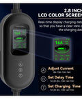 2.8 inch LCD color screen showing charging data and controls for the Portable 11Kw 16A Type 2 EVSE Charger.
