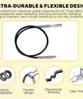 Pro Grade 42 Inch Flexible Grease Gun Hose Extension With Coupler For 10000 PSI, 1/8 Inch NPT Threads, Replacement Hose For Cordless Grease Guns