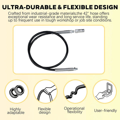 Pro Grade 42 Inch Flexible Grease Gun Hose Extension With Coupler For 10000 PSI, 1/8 Inch NPT Threads, Replacement Hose For Cordless Grease Guns