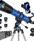 High Powered 90mm Refractor Telescope for Adults and Beginners, 800mm Focal Length, eyepieces, tripod, carry case