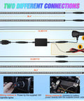 Diagram showing two connection methods for Dope Car Underglow Neon Accent Strip Lights With 252 LEDs RGB featuring wiring details.