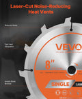 8-inch dado blade close-up with noise-reducing heat vents, part of Dado Blade Set For Woodworking With 8 Inch Outside Blades, Five Eighths Inch Arbor