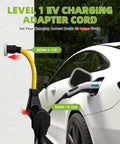 Nema 5 15P To 10 50R Electric Vehicle Charging Adapter Cord 15 Amp Max on EV charging station outdoors.