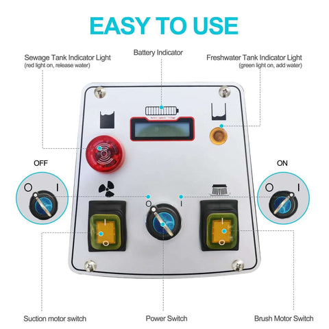 Control panel of Powerful Walk Behind Floor Scrubber Polisher Dryer That Dries Floors Fast, featuring switches and indicators.