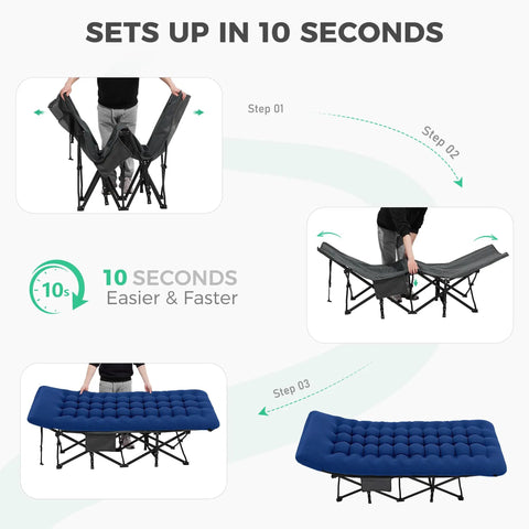 Setup guide for Extra Wide Camping Cot for Adults With Mattress, Heavy Duty 1200D Oxford Fabric Folding Cot, Easy Ten Second Setup