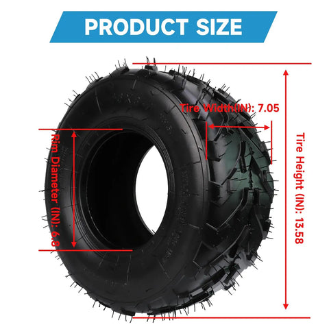 16x8-7 ATV Tire Tubeless All-Terrain Replacement For Tao Tao Coolster 110cc 125cc 150cc 200cc Quad size dimensions shown