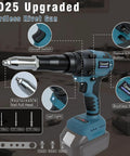 Upgraded Cordless Rivet Gun With Brushless Motor And Led Light For Makita 18V Batteries, close-up of features including on/off switch and LED.