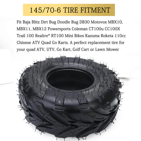 145/70-6 Go-to Tire Replacement For Go Karts And ATVs On Mini Bikes 14x6-6 145 70-6 Compatible With Baja Blitz Dirt Bug