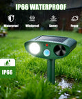 Solar Powered Ultrasonic Animal Deterrent With Motion Sensor Flash Light For Yard Garden Lawn Humane Deer Squirrel Cat Raccoon Rabbit Dog Repeller Outdoor Pest Control Device To Keep Critters Away, IP66 waterproof