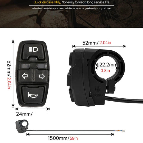 3 In 1 Ebike Light And Horn Switch With Turn Signal For Electric Bikes And Scooters Headlight On Off Control Pro Grade Ride Ready DK336