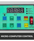 Control panel of AOXHUGB Automatic Computer Cloth Tape Cutter with buttons for settings and digital display.