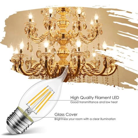 Flame Tip LED Filament Candle Bulbs 4.5W Dimmable E26 Base Ideal For Candelabra And Chandelier Lamps 60W Equivalent B11 Size