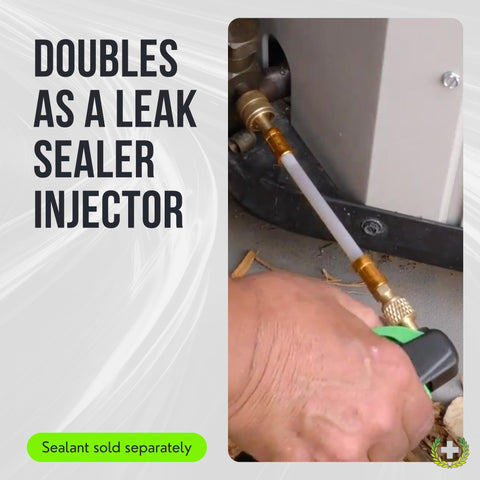 Person using CO2 Powered AC Drain Line Cleaner And Leak Sealant Injector Gun All In One For Unclogging Condensate Drains