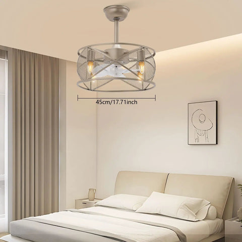 FAIRYPAGODA Ceiling Fan with Light 3 Blades Reversible Motor 6 Speeds, 45cm size, modern design in bedroom setting.