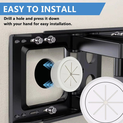 In Wall TV Cable Management Kit For A Clean Wire Free Setup Hide Power Cords Behind Wall With Two Pass Throughs And Hole Saw Drill Attachment Included Simple Easy Installation For A Sleek No Mess TV Setup emphasizing easy installation showing hole saw attachment in use