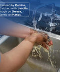 Hands washing with Heavy Duty Industrial Hand Cleaner With Pumice And Lanolin Real Deal Strength Against Grease And Grime Refill Only Without Pump.