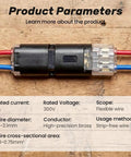 Fast Locking Wire Plug In Connector With Buckle For Quick Connects Flame Retardant Emergency Repair Kit Simple Push In Wiring For Home And Car No Tools Needed 50 Pack, shown with wire parameters on wood surface