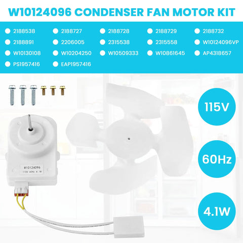 Condenser Fan Motor Kit For Refrigerator Replacement Includes W10130108 Motor ABS Blade All The Right Stuff Parts