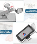 TIGARI magnetic seam guide for sewing machine with clip; silver metal ruler.  
TIGARI seam guide showing thickness adjustment screw on metal body.  
Back view of TIGARI magnetic seam guide with strong magnet visible.  
Close-up of magnet inside TIGARI seam guide in metal housing.