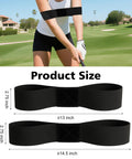 Two Pack Golf Swing Training Aid Arm Bands for Muscle Memory and Body Connection, product size dimensions displayed