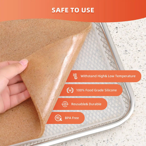 4 Pack 14x14 Inch Silicone Dehydrator Trays With Raised Lip Edge Nonstick Sheets peelable from metal tray