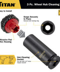 Pro Grade Wheel Hub Cleaning Kit with half inch drive impact socket, abrasive pad with hex housing, and locking ring.