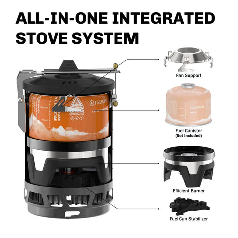 Backpacking Camp Stove With Advanced Heat Exchange for Fast Boil Times showcasing all-in-one integrated system components.