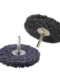 Heavy Duty 4 Pc Abrasive Strip Disc Wheels For Angle Grinder Paint Stripping And Surface Prep With Secure Hub Fit For 2 3 Or 4 Inch Grinders, black fiber wheels, close-up view.