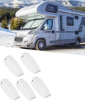 5 Pack Baggage Door Catch For RVs White ABS Door Holder shown with a motorhome in snowy mountains