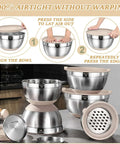 26 Piece Stainless Steel Mixing Bowls Set With Airtight Lids And Grater Attachments Non Slip Bottoms Khaki Kitchen Gadgets stacked